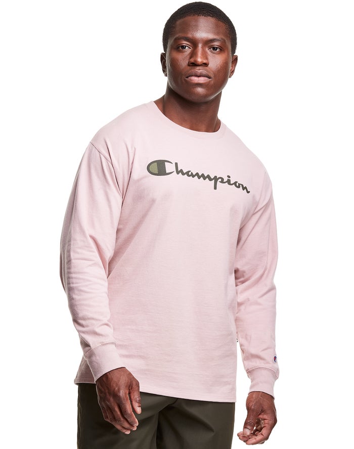 Champion Classic Long-Sleeve Script Logo - Miesten Pinkki T-Paita - Suomi 1065724-JK